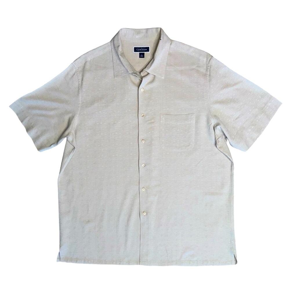 CLUB ROOM Beige Cream Silk Blend Short Sleeve Button Front Shirt Men’s